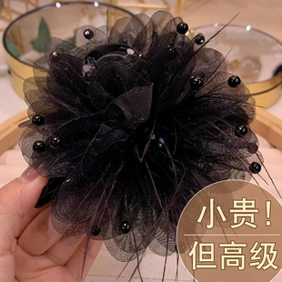大号牡丹花羽毛头发抓夹高颜值轻奢精致夹子头饰 羽毛头发抓夹新款