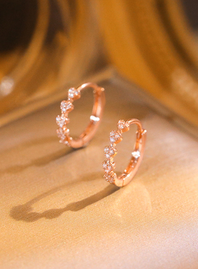 999纯银玫瑰金爱心耳扣女精致法式高级气质素圈耳圈微镶锆石耳钉