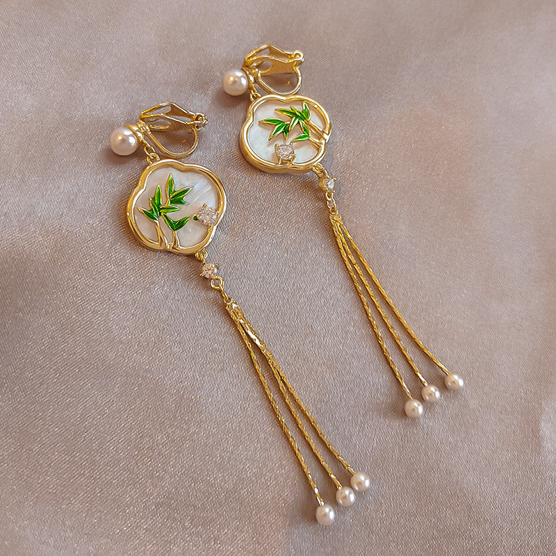 新中式国风耳钉女竹子流苏耳环轻奢高级感耳坠古风耳夹无耳洞耳饰,饰品/流行首饰/时尚饰品新,耳夹,淘宝优惠券,粉丝福利购,淘宝优惠卷