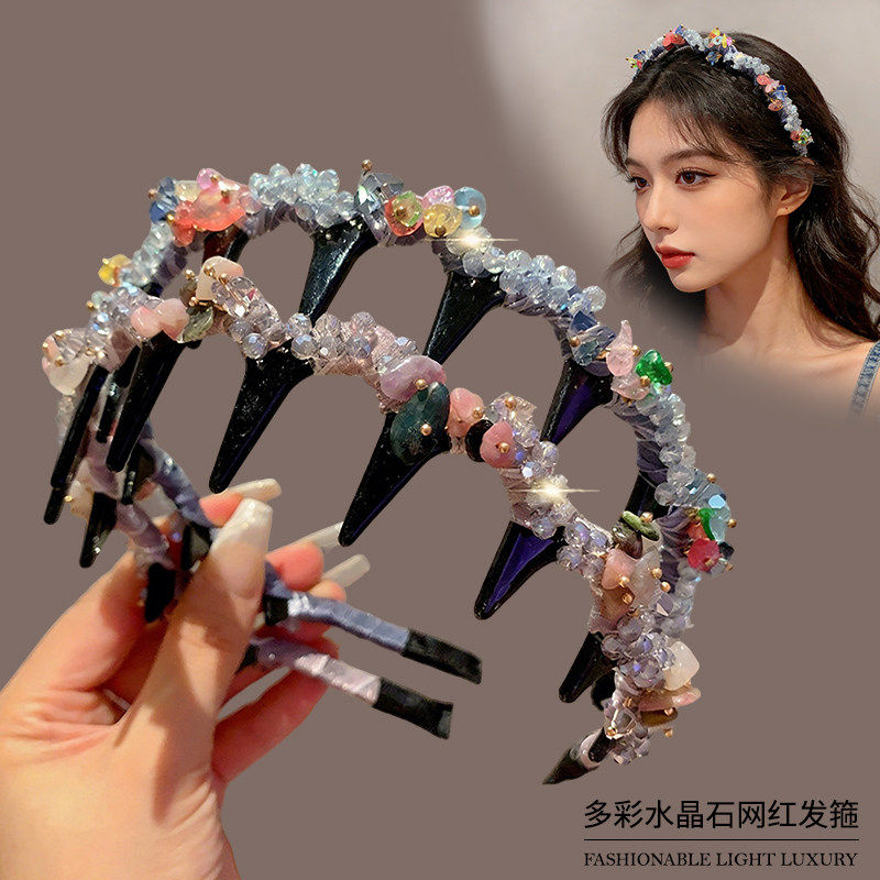 高奢重工齿梳发箍水晶高颅顶头箍