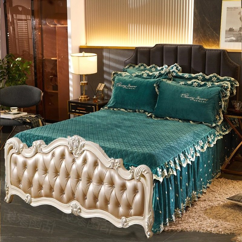 高档水晶绒无床尾床裙三件套欧式两边床罩床套夹棉单件纯色防滑,床上用品,床裙,淘宝优惠券,粉丝福利购,淘宝优惠卷