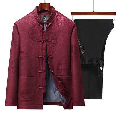 中老年唐装男春秋季过寿