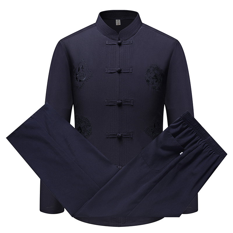 2019中国风民族服装新款男士长袖唐装中老年男装套装中山装爸爸装