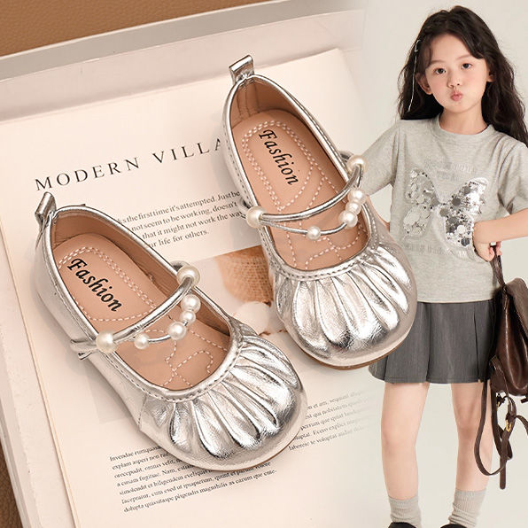 女孩珍珠小皮鞋秋季儿童洋气法式公主鞋2025新款女宝宝软底豆豆鞋