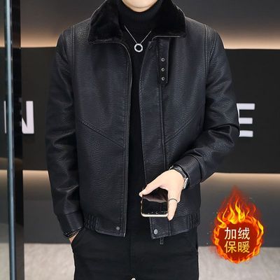 翻毛领皮衣男冬季加绒加厚防风保暖短款痞帅个性机车风皮夹克外套