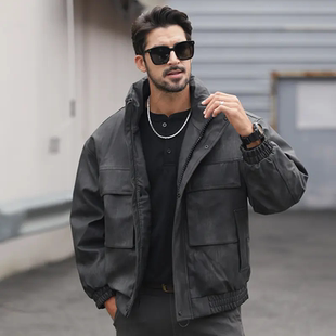 2025新款 棉服男款 冬季 男装 皮夹克 厚款 皮衣外套潮流简约短款 工装