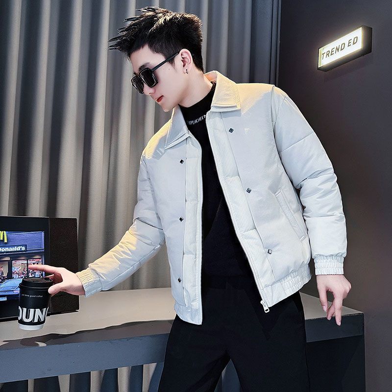 高级感加厚外套男款冬季潮流双层领羽绒棉服2025新款男士冬装棉袄