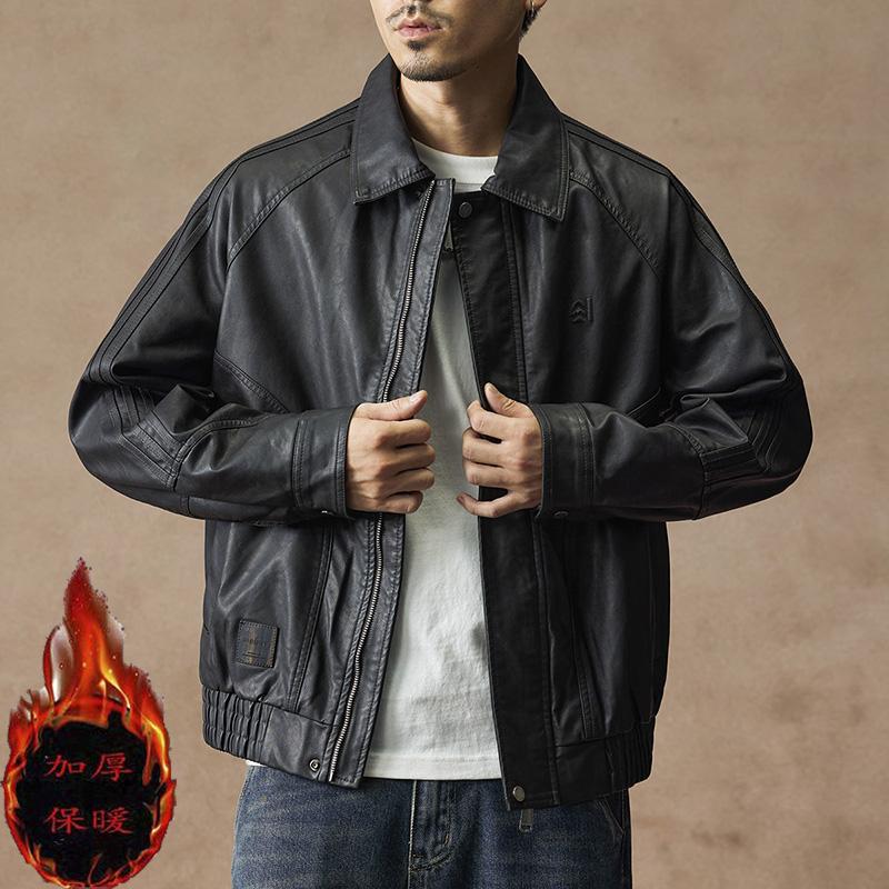 黑灰潮流美式复古皮衣外套