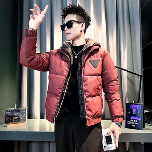 高端卫衣帽棉衣男秋冬季 潮牌痞帅假两件羽绒棉服 加厚外套2024新款