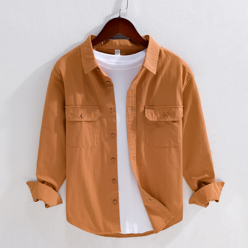 翻领长袖日系简约纯棉休闲衬衬衫