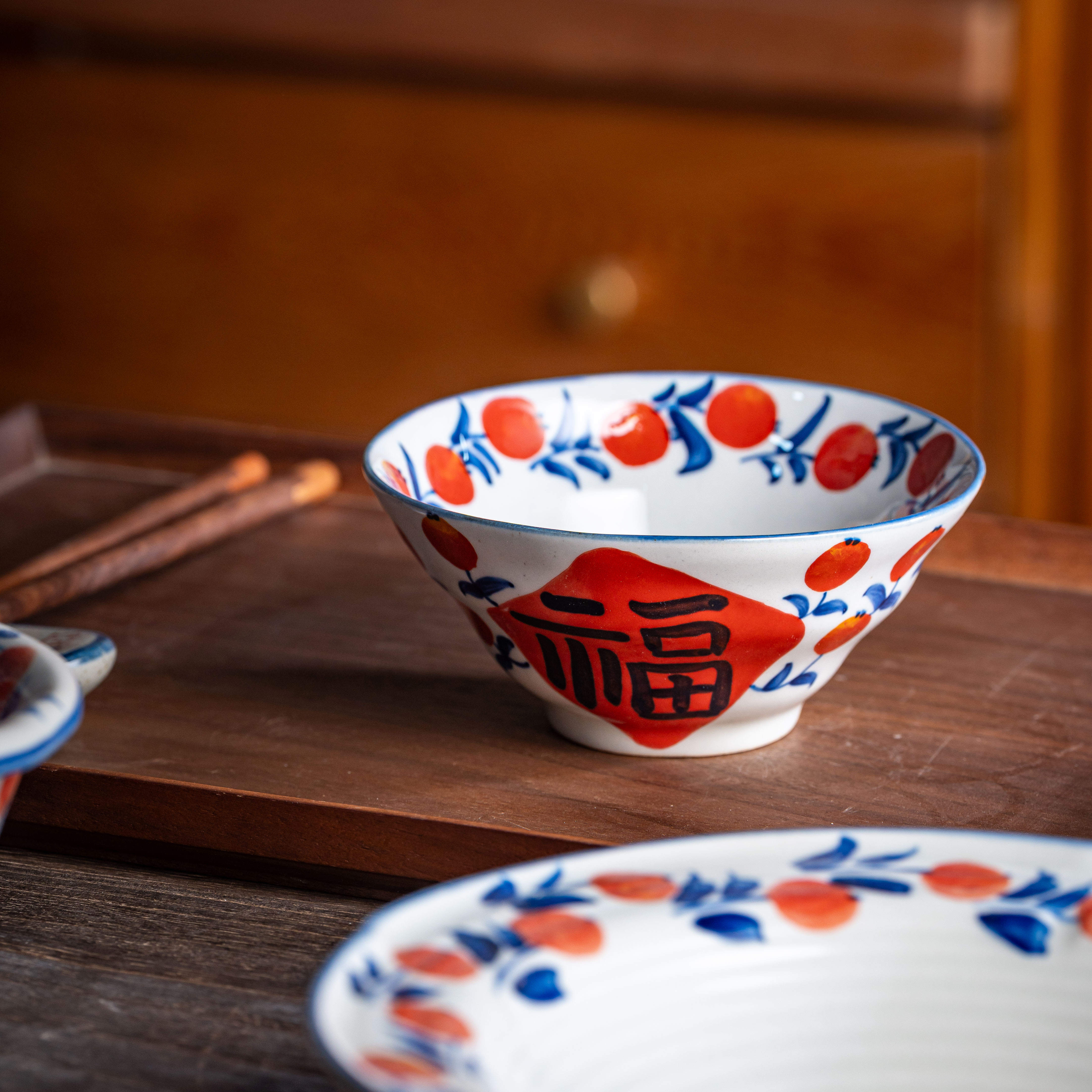 景德镇陶瓷手绘碗斗笠碗老陶泥仿古创意米饭碗沙拉碗釉下彩5寸