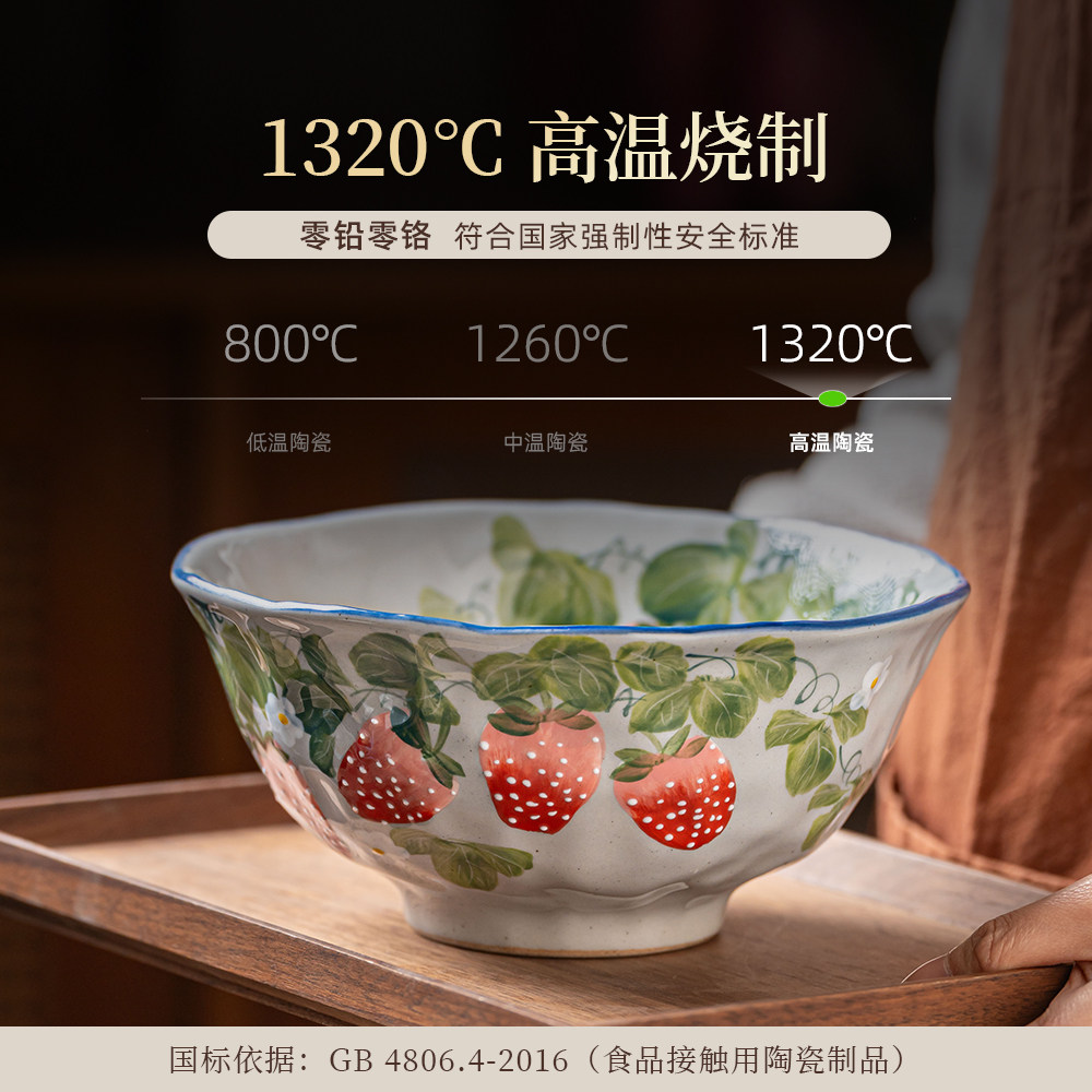 景德镇陶瓷手绘陶泥仿古创意麻辣烫碗沙拉碗釉下彩8寸元宝汤锅
