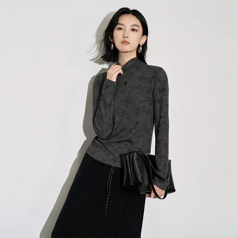 XG/雪歌百搭修身立领针织衫女