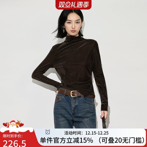 XG/雪歌高领丝绒长袖T恤打底衫