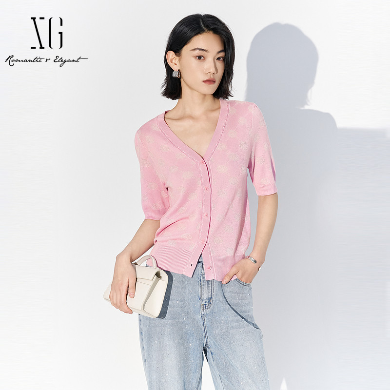 XG/雪歌气质淑女短袖针织开衫