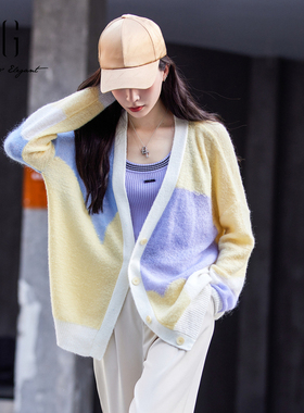 xg雪歌正品宽松针织衫女开襟2024春季新款休闲毛衫XJ111020B230