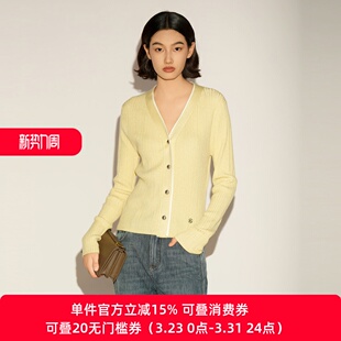 假两件针织衫 女长袖 淑女风V领开衫 毛衣XL111011A230 雪歌26春季