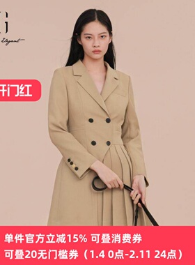 XG/雪歌2025春季新款女装学院风西装裙子百褶连衣裙XK107010A173