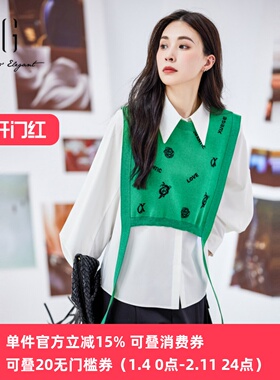 xg雪歌正品针织衬衫女长袖2024春季新款休闲上衣XJ111030B441