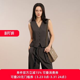 马甲女通勤收腰无袖 V领单排扣西装 马夹XK224001A174 雪歌26夏款