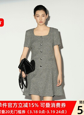 XG/雪歌26春款淑女风方领短袖连衣裙女收腰短款裙子XL104012A284