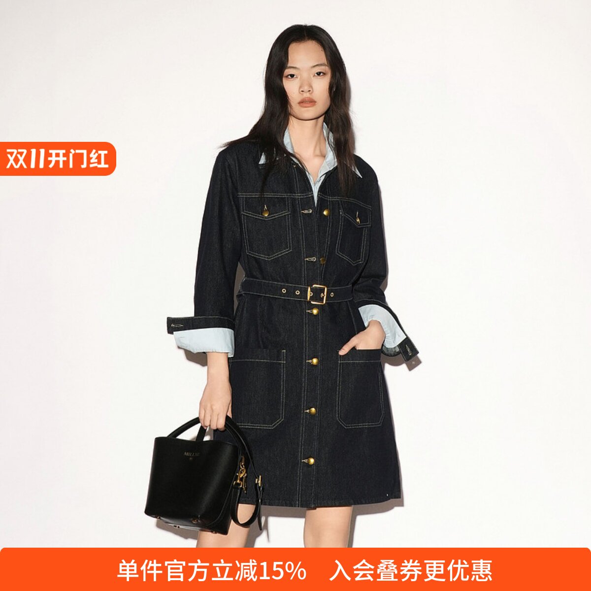 XG/雪歌收腰显瘦牛仔风连衣裙