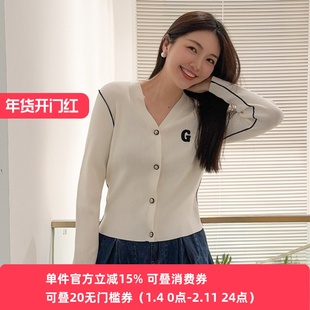 XG/雪歌白色针织衫女通勤2024春季新版休闲开衫毛衫