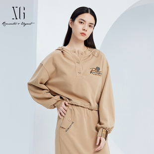 雪歌美拉德连帽运动风T恤休闲卫衣宽松上衣外套XJ301011A373