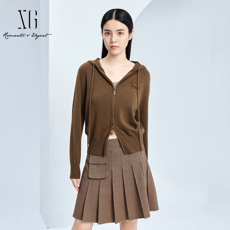 XG/雪歌连帽休闲针织开衫外套女