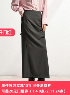 XG/雪歌26春新款轻熟通勤风压褶半身裙女侧开叉长裙XL103011A184