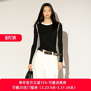 XG/雪歌2026春季新款针织衫女黑色圆领修身打底毛衣XL111030A290