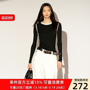 XG/雪歌2026春季新款针织衫女黑色圆领修身打底毛衣XL111030A290