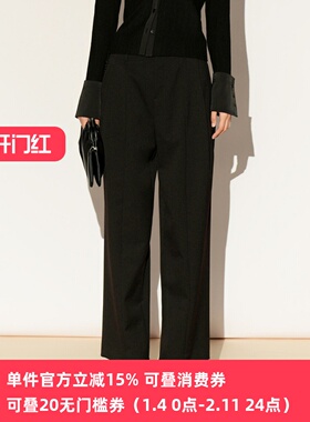 XG/雪歌26春新款通勤风黑色直筒休闲裤女显瘦九分裤极简羊毛长裤