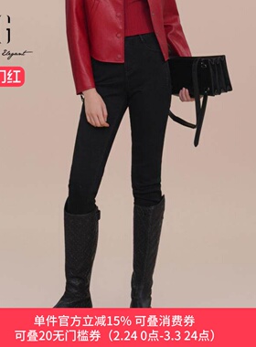 XG/雪歌25春新款修身马裤女韩版舒适松紧腰针织长裤XK102016A190