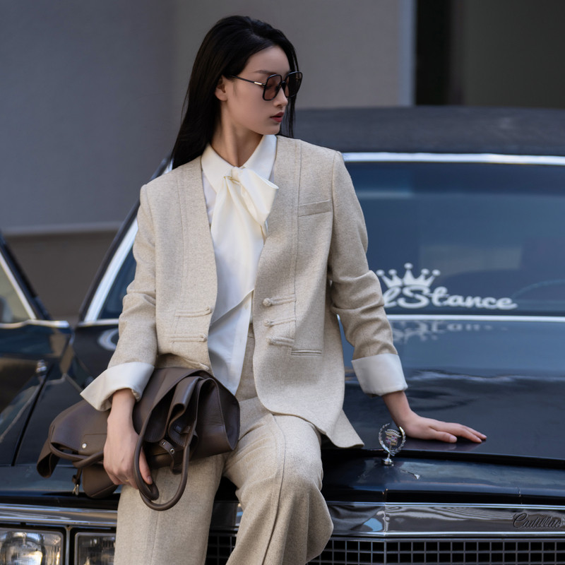 XG/雪歌长款翻领毛呢优雅外套女