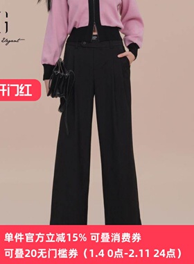 XG/雪歌压褶设计休闲裤2025春季新款宽松阔腿长裤女XK102009A390