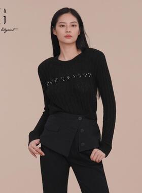 XG/雪歌2025春季新款圆领套头针织衫女修身显瘦上衣XK111020A290
