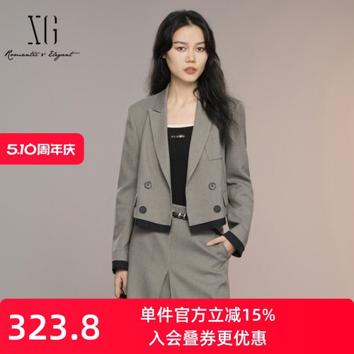 XG/雪歌千鸟格通勤短款西装外套