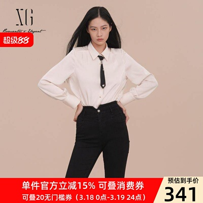 XG/雪歌打底长袖领带衬衫女上衣