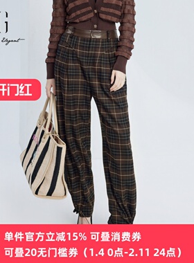 XG/雪歌设计感显瘦格子休闲裤女2024秋装收脚长裤子XJ302015B395