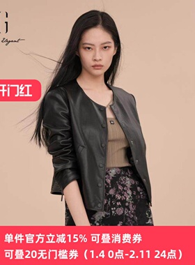 XG/雪歌25年春季新款黑色时尚休闲百搭显瘦皮衣外套XK107007A190