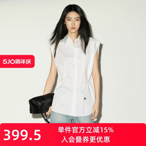XG/雪歌收腰配腰带直筒无袖衬衫
