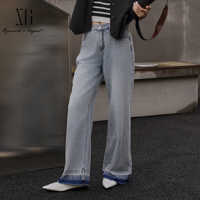 XG/雪歌高腰显瘦直筒阔腿牛仔裤