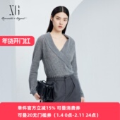 打底衫 雪歌女小众设计感针织毛衣24秋V领交叉短款 XJ311023A481