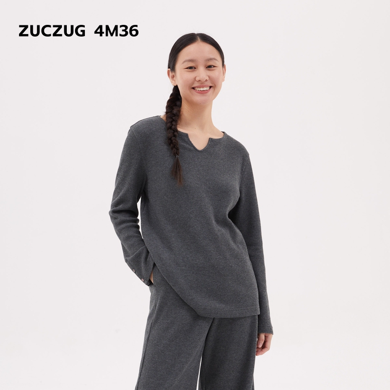 ZUCZUG4M36华夫格小V领长袖T恤