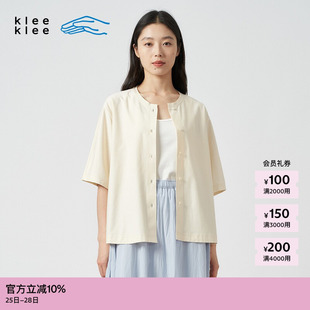 素然klee klee夏女士休闲环保棉斜纹针织布圆领衬衫