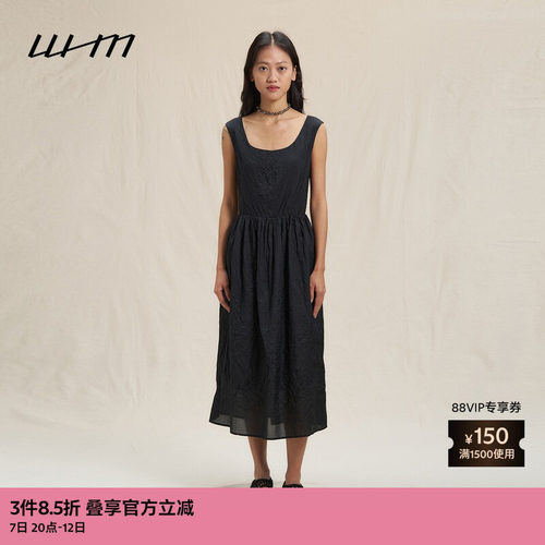 WHM气质水洗塔夫绸扭结连衣裙