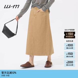 素然WHM 秋女士复古简约平纹帆布多口袋直筒半裙