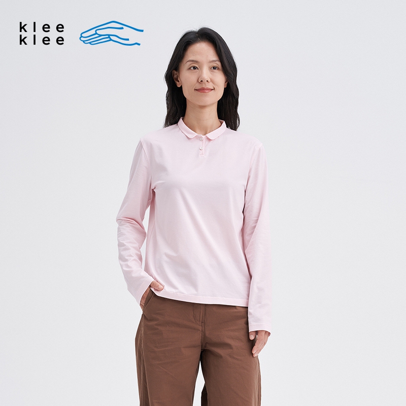 kleeklee弹力柔感小翻领长袖T恤
