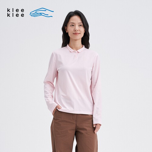kleeklee弹力柔感小翻领长袖T恤